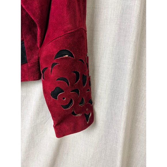 Vintage Phoenix Burgundy Black Suede Cutout Cropped Jacket M Art Western AS‎ IS - Picture 8 of 16